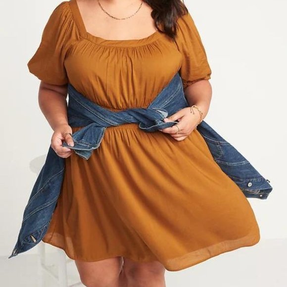 Old Navy Puff-Sleeve Waist-Defined Smocked Mini Dress for Women New - Picture 2 of 3